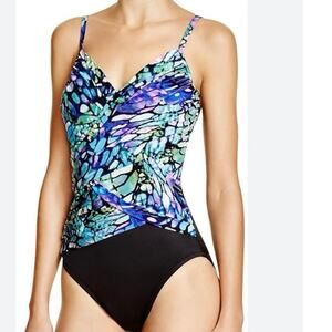 MagicSuit One Piece Swimsuit Wrap Style Blue & Black Size 12